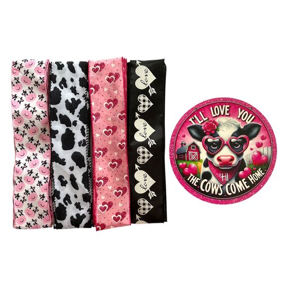 Cow Valentine Wreath Bundle | I’ll Love You Til the Cows Come Home Sign & Ribbon - Picture 2 of 7